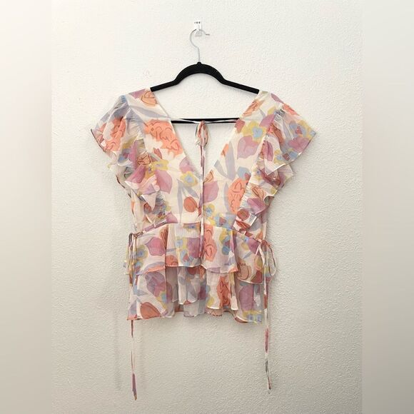 Ted Baker Rowyn Frill Side Tie Deep V-Neck Ruffle Sleeveless Floral Blouse 4 - Picture 6 of 11